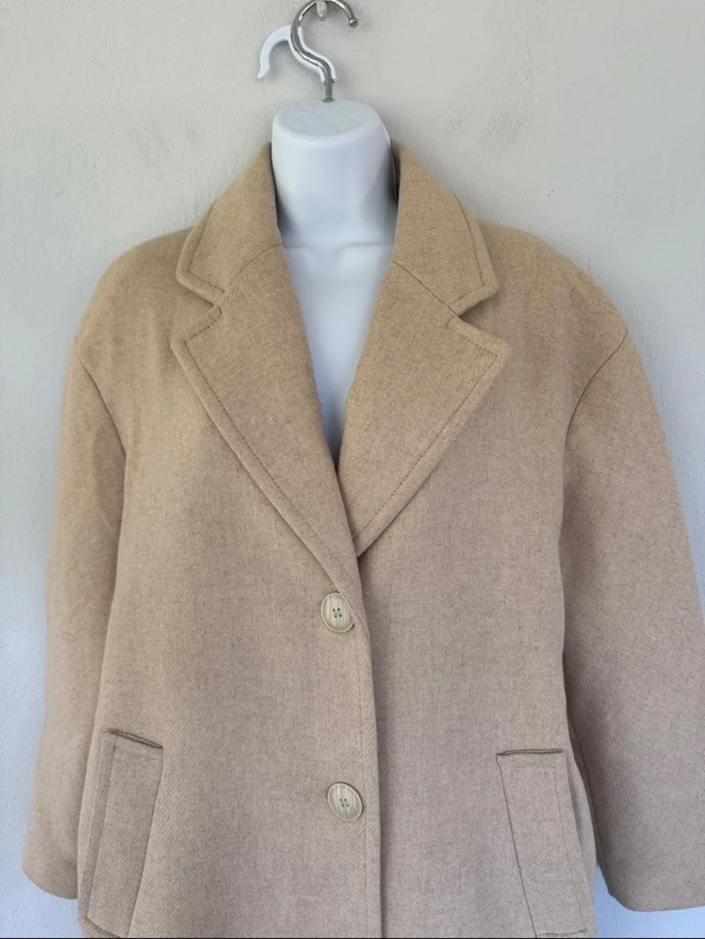 Zara beige cream wool blend longline button up winter peacoat size XS - Picture 4 of 15